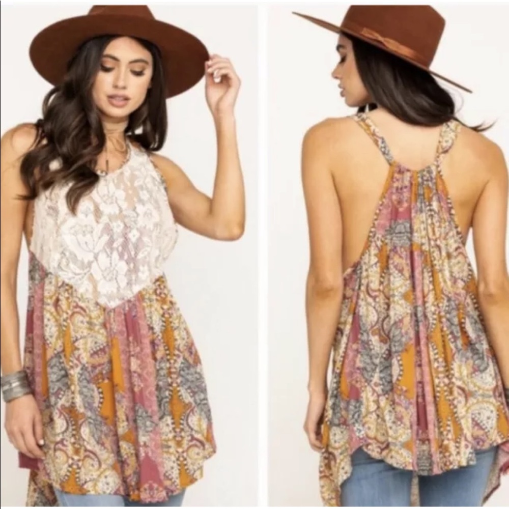 NWT $88 Free People Count Me In Trapeze Floral Combo Top Size XS